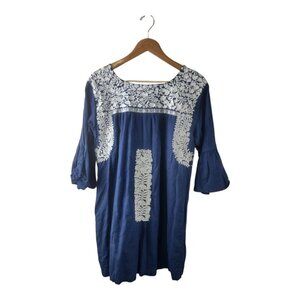 J.Marie Womens Regina Shift Dress Linen Blend Size S Embroidered Bell Sleeve